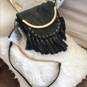 Genuine Leather Suede Crossbody Bag w/ Tassels